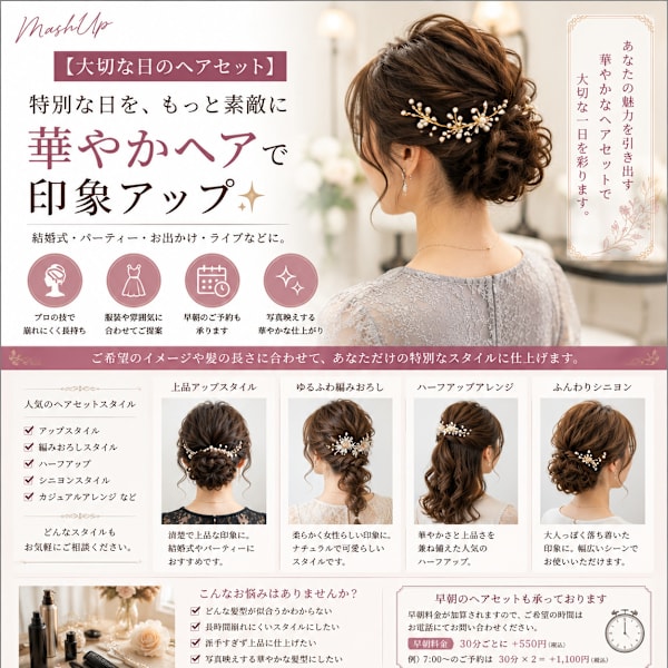 【大切な日のヘアセット】結婚式・イベントを華やかに|美容室MashUp
