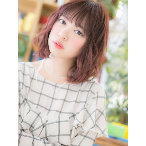 大人かわいい♪甘めカラー☆くせ毛風ミディ