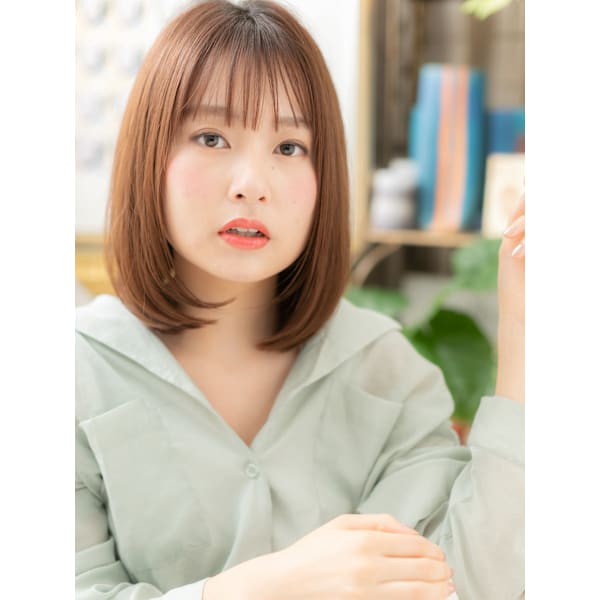 シースルーバングｘココアブラウン小顔ロブ　シースルーカラー
