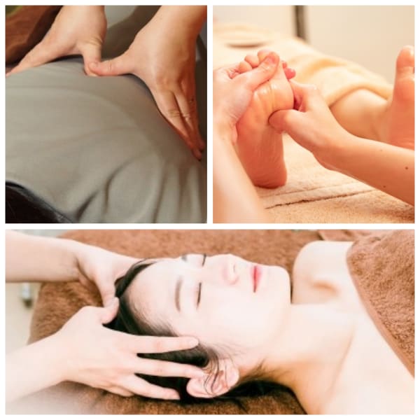 もみほぐし70分＋足つぼ30分＋ドライヘッドスパ20分（施術時間　計120分）