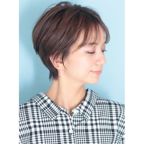 大人小顔美髪イメチェンピンクブラウンショートボブ