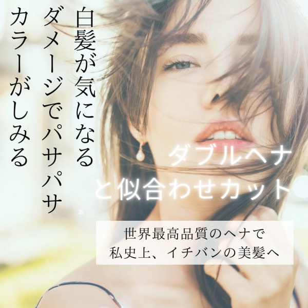 天然100%ダブルヘナ(オレンジの後、インディゴ入りで染める２工程)リタッチ+似合わせカット