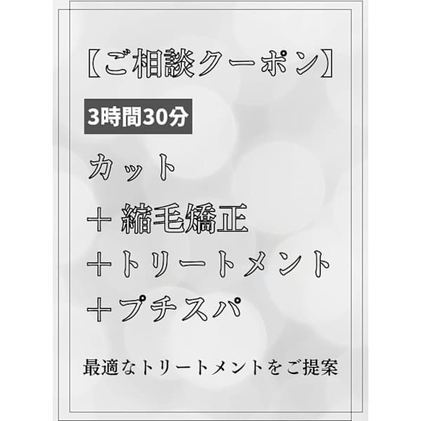 【ご相談メニュー】カット＋縮毛矯正＋改善トリートメント＋プチスパ￥24,860～