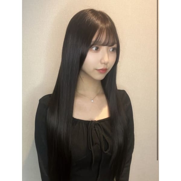 【湿気＆乾燥Wケア】低ダメージ酸性ストレート＋ケアカラー+カット+うる艶トリートメント