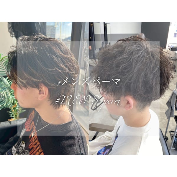 【当店メンズ人気No.1】選べるパーマデザイン＋束感カット＋水分補給Tr