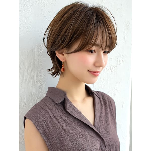 ショートウルフ 丸み 美人ショート 前髪 赤み消し 40代