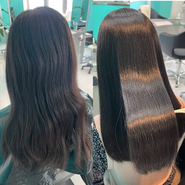 【同時施術】'ツヤ/改善度★×5'髪質改善やわらかい縮毛矯正+ヘアカラー+TR¥25,000