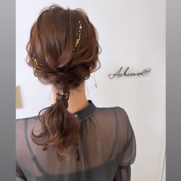 【10時以降】リボン・金箔・パールのうちどれか2種類付きヘアセット￥2,900