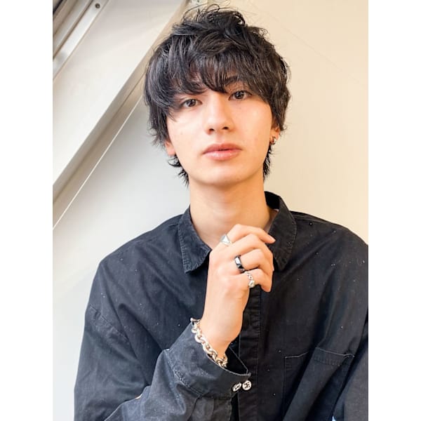 【村上限定】メンズカット＋パーマ＋炭酸泉#メンズカット#メンズパーマ#センターパート#フェザーパー