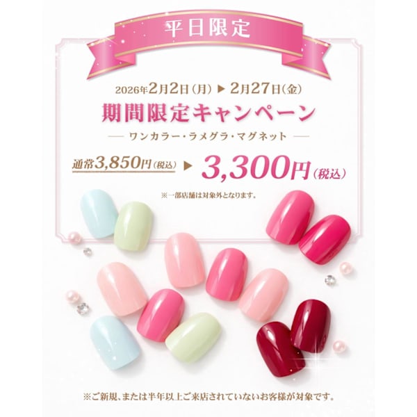 【ご新規様】2月平日限定！ワンカラー・マグネット￥3,300（オフ込み）