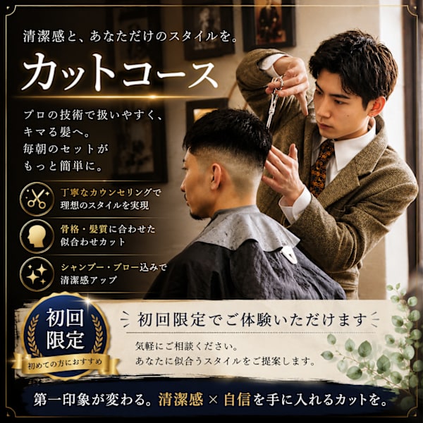 【平日ご新規様限定口コミクーポン】眉毛もプロに＋カット＋シャンプー【梅田　京橋】