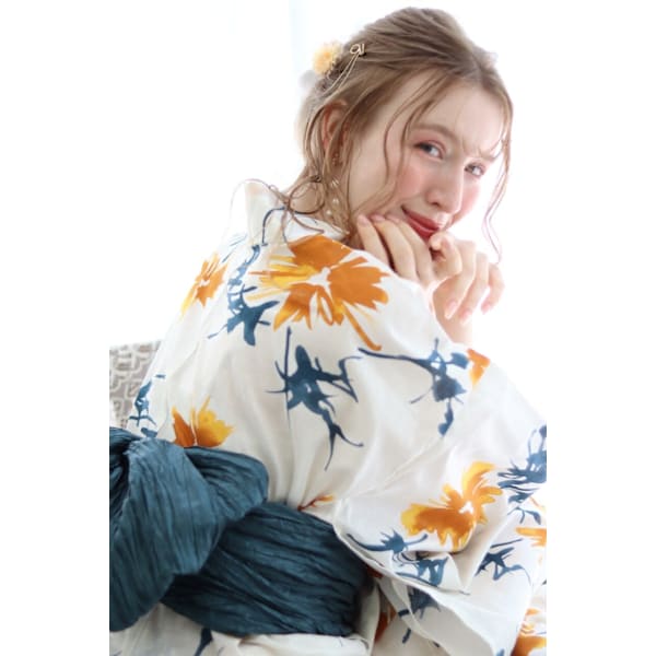 浴衣 ヘアアレンジ ミルクティーベージュ10代20代30代