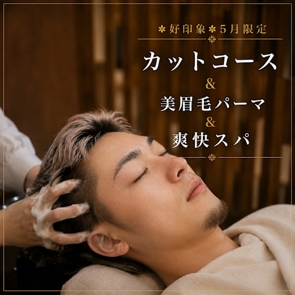 【大好評・男の身嗜み】カットコース+美眉毛ハリブロ+爽快ヘッドスパ