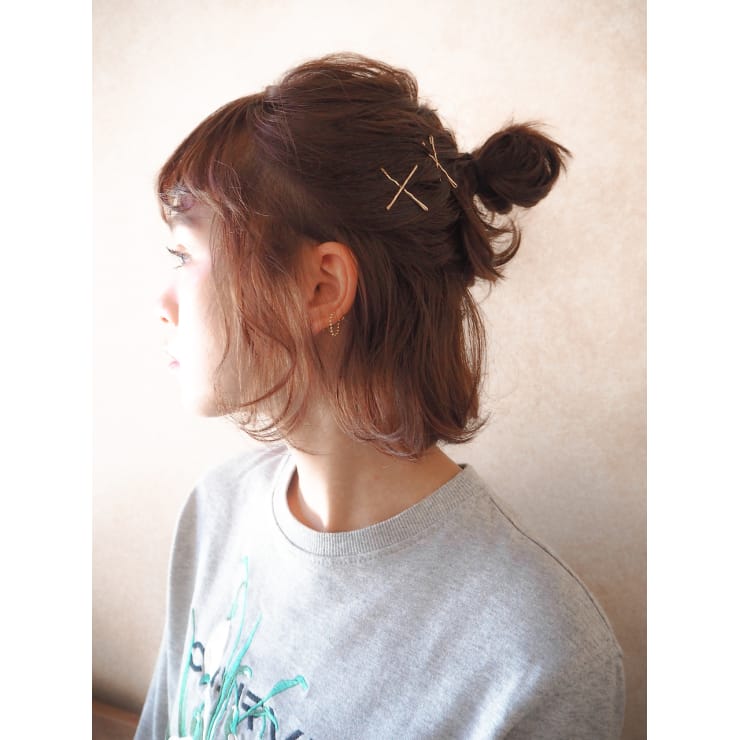 ボブのハーフアップお団子アレンジ Canaan カナン のヘアスタイル 美容院 美容室を予約するなら楽天ビューティ