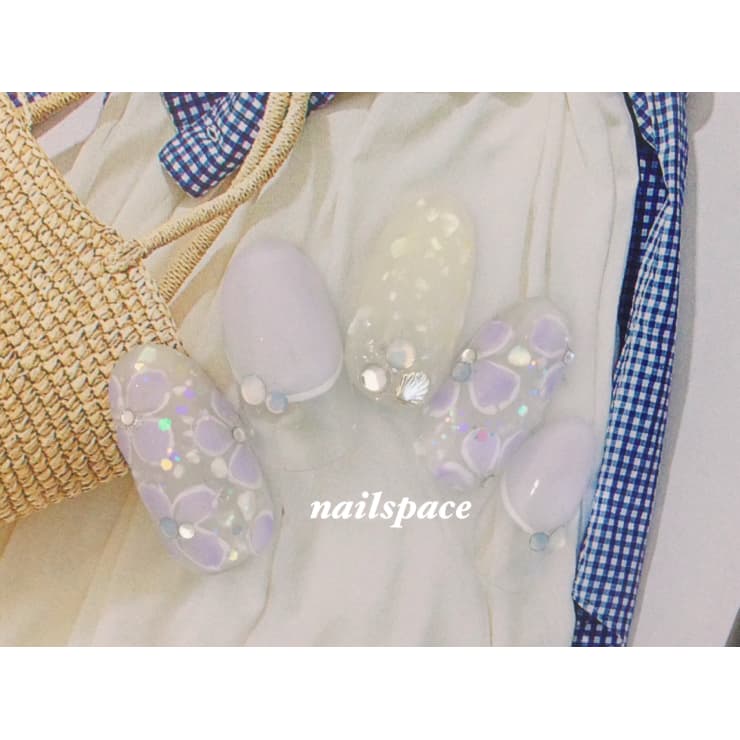紫陽花シェルネイル ボタニカル ネイルスペース 蒲田 ネイルスペース カマタ のネイルデザイン ネイル まつげサロンを予約するなら楽天ビューティ