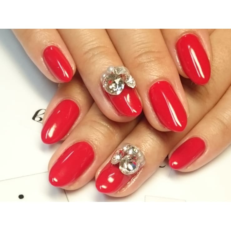 Vカットストーン赤ネイル☆ | bi.grace nail(ビ グレイスネイル