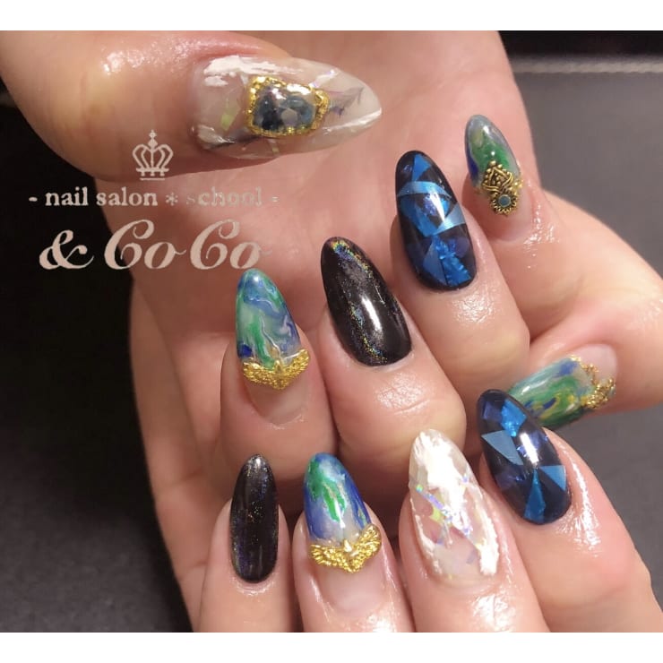 個性派ブルーデザイン Nailsalon School Coco ネイルサロンスクールアンドココ のネイルデザイン ネイル まつげサロンを予約するなら楽天ビューティ