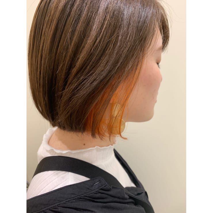 アプリコットオレンジのインナーカラーボブ Hair Make Opsis オプシス のヘアスタイル 美容院 美容室を予約するなら楽天ビューティ