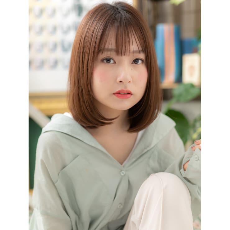 シースルーバングｘココアブラウン小顔ロブ ピンクブラウン Cover Hair Bliss 北浦和西口店 カバーヘアブリス キタウラワニシグチテン のヘアスタイル 美容院 美容室を予約するなら楽天ビューティ
