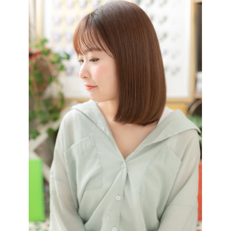 シースルーバングｘココアブラウン小顔ロブ ピンクブラウン Cover Hair Bliss 北浦和西口店 カバーヘアブリス キタウラワニシグチテン のヘアスタイル 美容院 美容室を予約するなら楽天ビューティ
