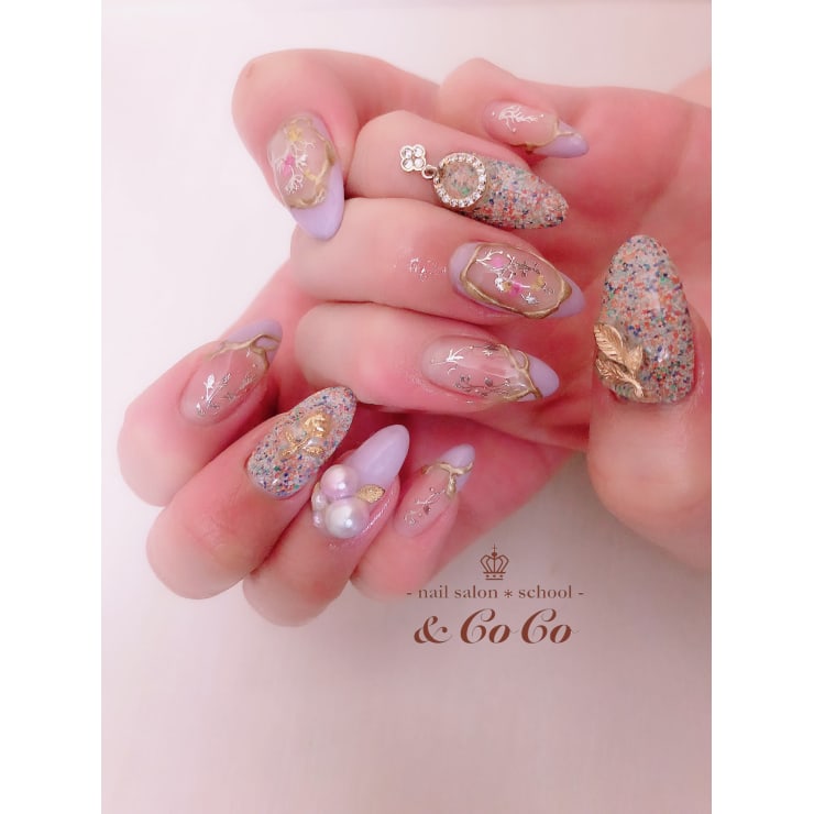 スモーキーパープル ビーズデザイン Nailsalon School Coco ネイルサロンスクールアンドココ のネイルデザイン ネイル まつげサロンを予約するなら楽天ビューティ