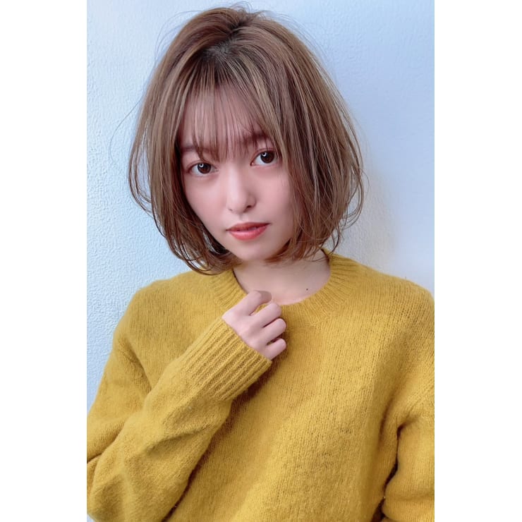 重山 小顔シースルーバングワンカール韓国風ひし形ボブ Maria By Afloat マリアバイアフロート のヘアスタイル 美容院 美容室を予約するなら楽天ビューティ