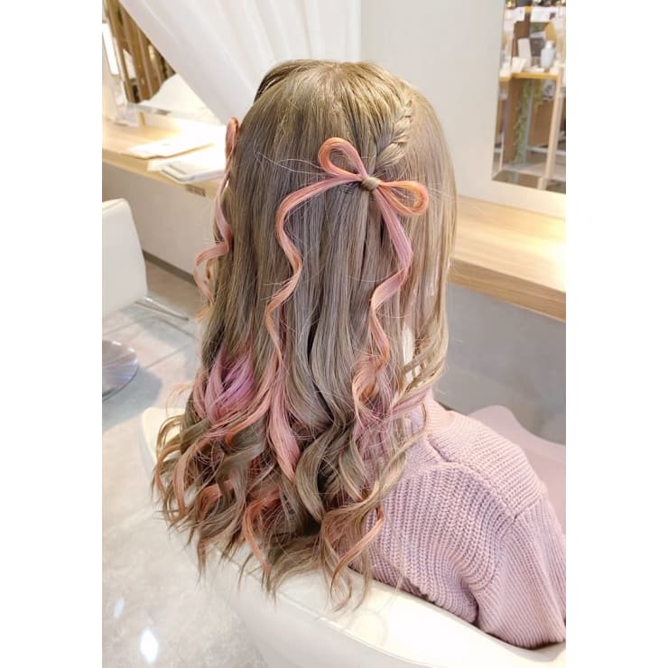 リボンアレンジハーフツイン ヘアセットサロンlala Roomo Studio ヘアセットサロンララルーモスタジオ のヘアスタイル 美容院 美容室を予約するなら楽天ビューティ