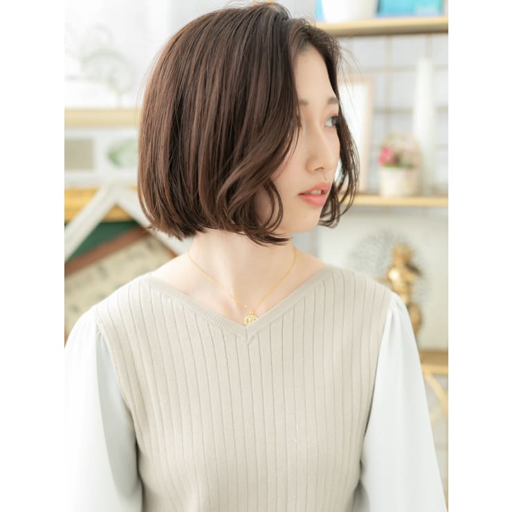 大人フェミニン前下がり小顔かきあげボブ 前髪なしショート Cover Hair Bliss 大宮西口店 カバーヘアブリス オオミヤニシグチテン のヘアスタイル 美容院 美容室を予約するなら楽天ビューティ