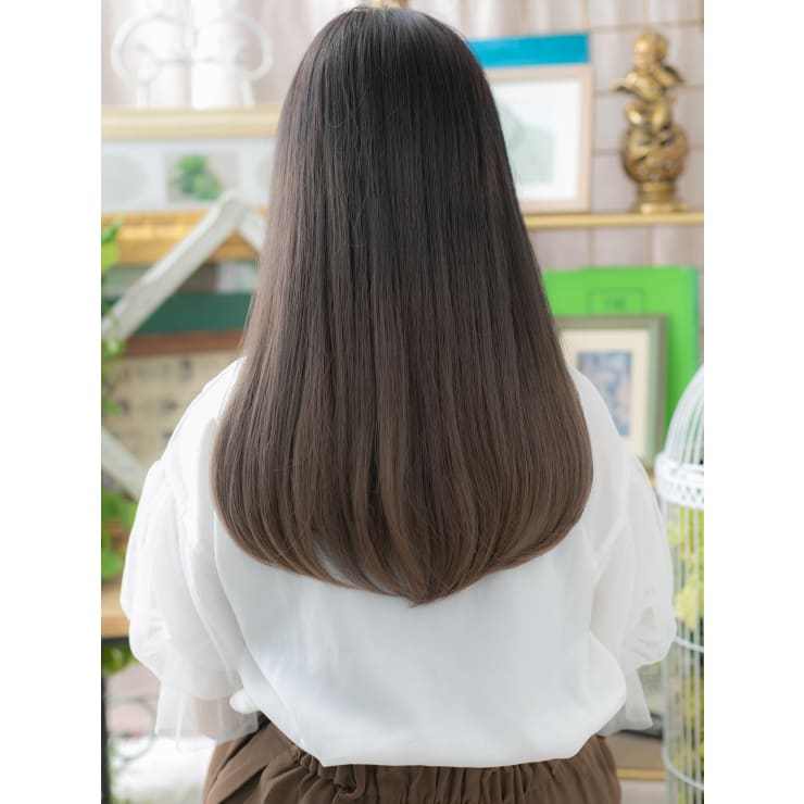 大人かわいいネオシースルーバング黒髪ロング アッシュブラック