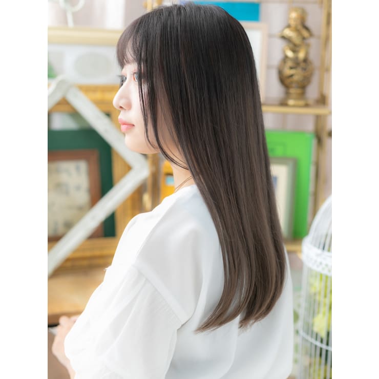 大人かわいいネオシースルーバング黒髪ロング アッシュブラック