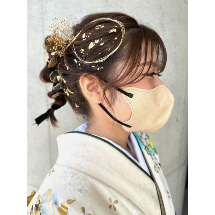 成人式ヘアセット 金箔×ミス引き セミロング | CELL(セル)のヘア