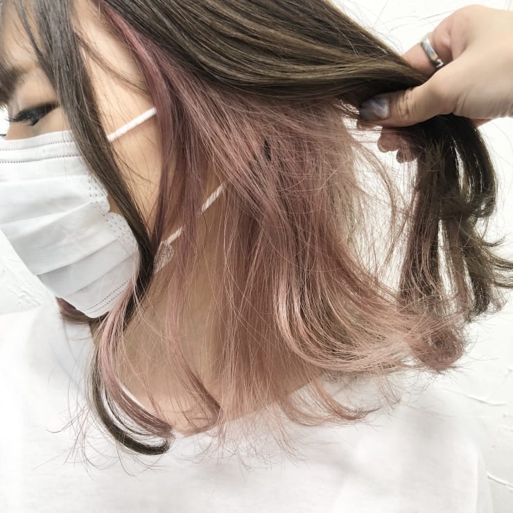 インナーカラーピンクイヤリングカラーインナーカラーボブ | prize