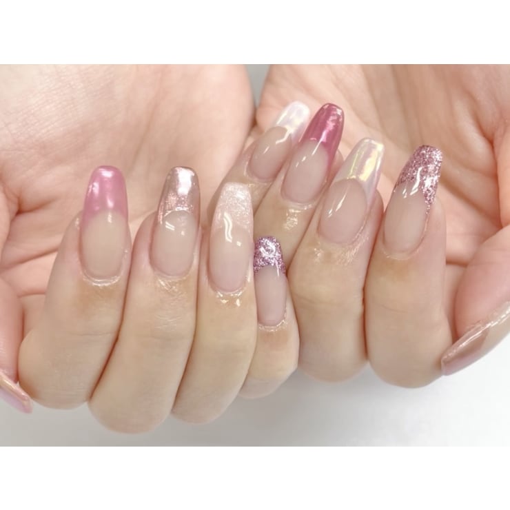 いろいろピンクフレンチネイル | ジェルネイル専門店 NICE NAIL新宿 