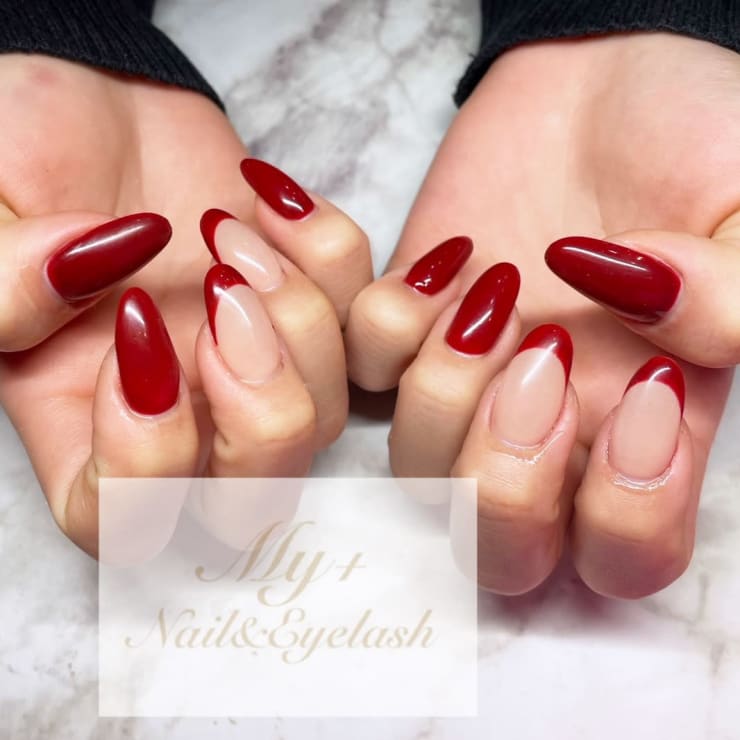 ボルドーフレンチネイル | Nail＆Eyelash My＋ アメ村心斎橋店