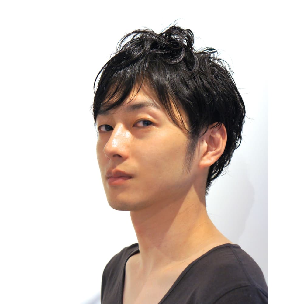 ツーブロック黒髪パーマ 無造作マッシュショート Soil Hair Design