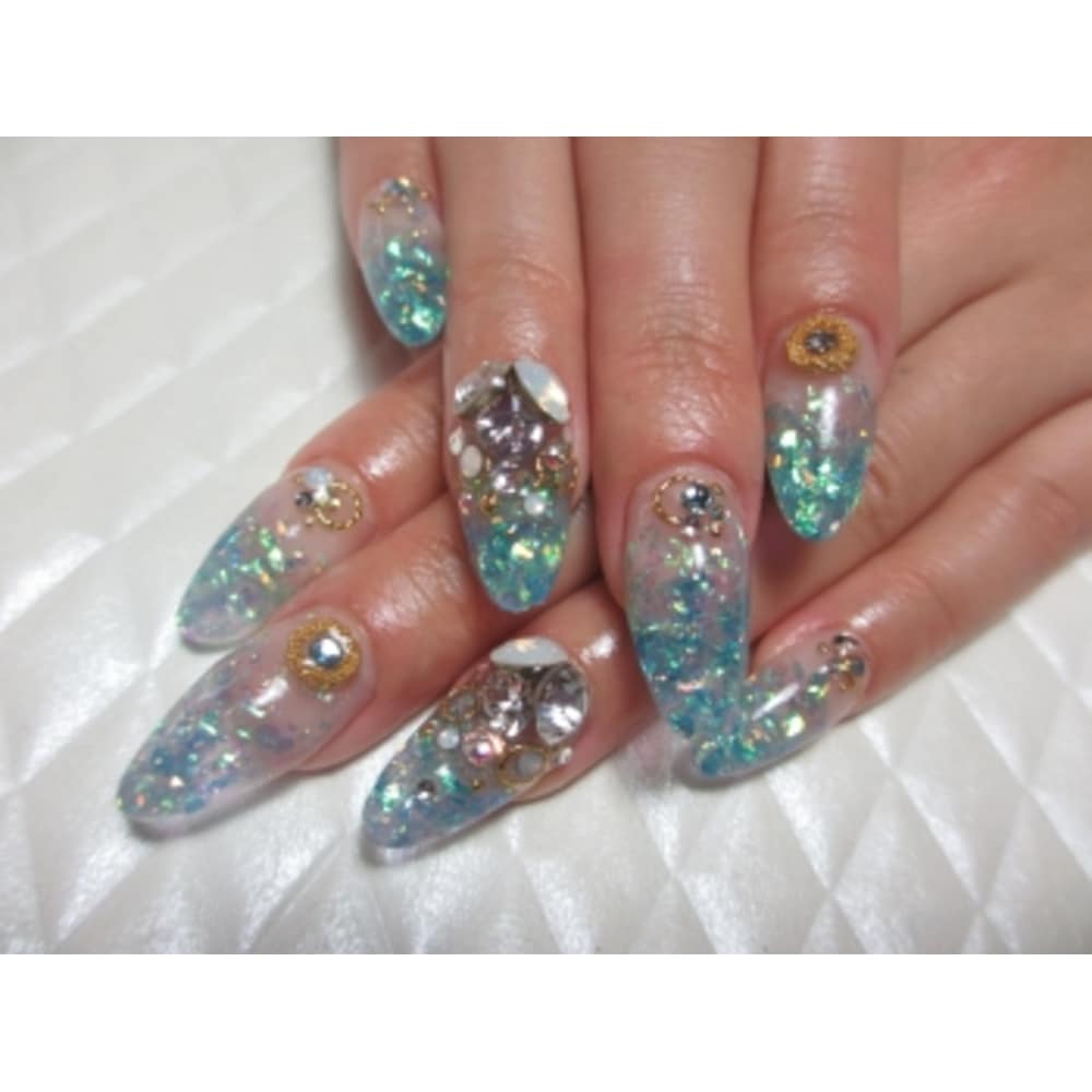 乱切りホロでブルーネイル Nail Design Cielネイルデザインシエル