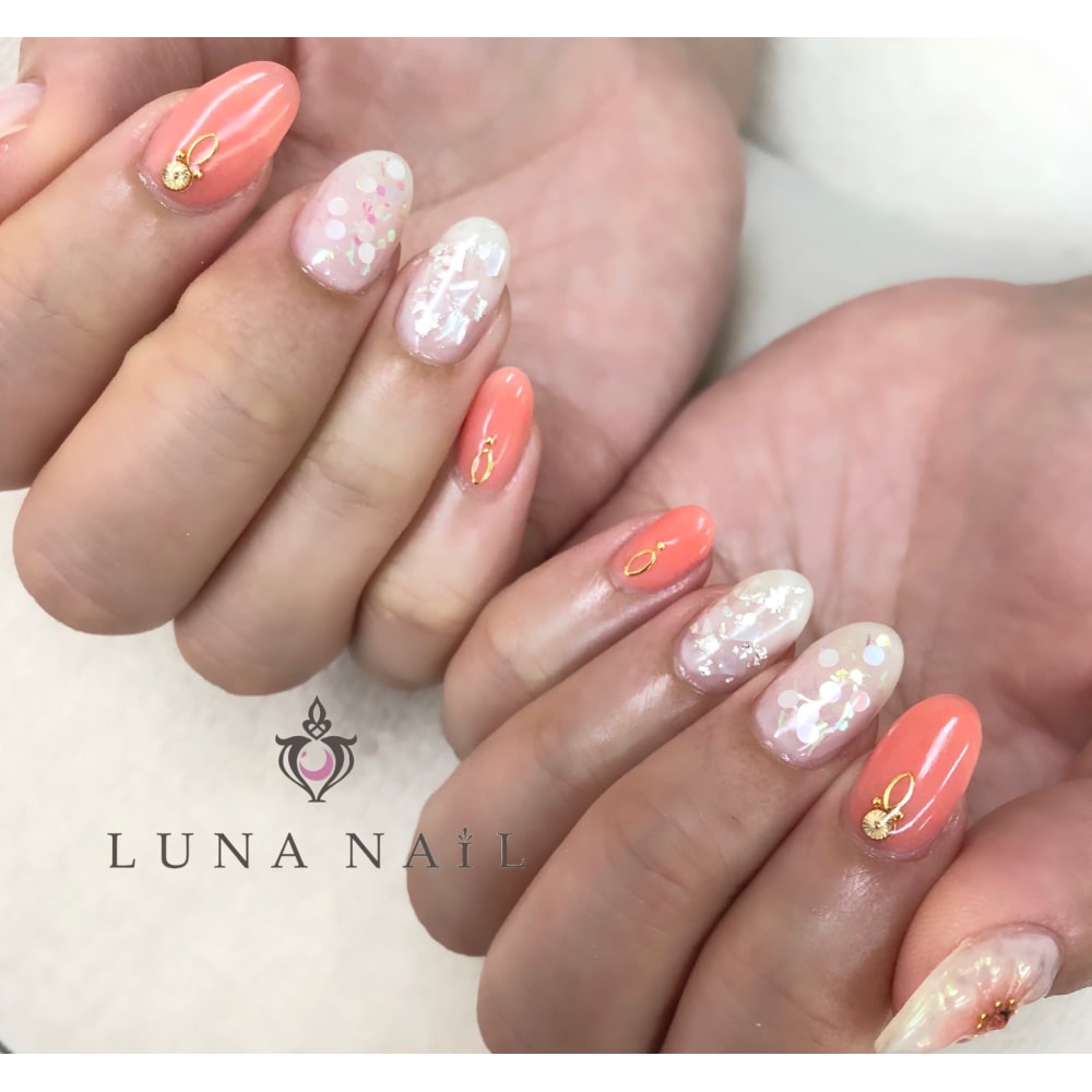 オレンジ ホログラム Luna Nail ルナネイル のネイルデザイン