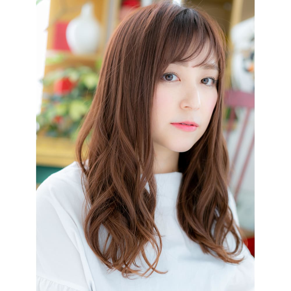 斜めバング 甘カラー ゆるウェーブラブロング モテロング Cover Hair Bliss 戸田公園西口店 カバーヘアブリス トダコウエンニシグチテン のヘアスタイル 美容院 美容室を予約するなら楽天ビューティ