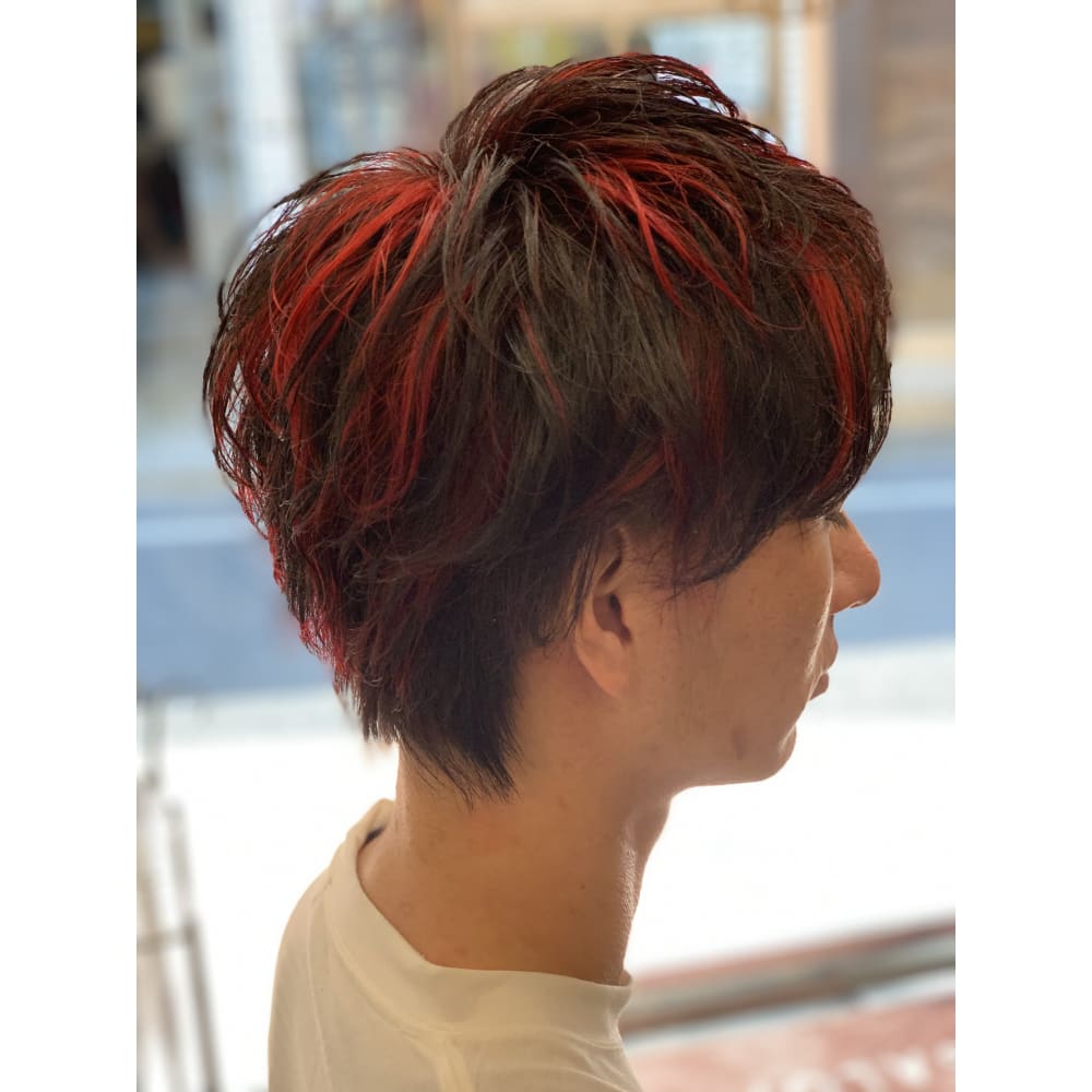 最新髪色 赤 メッシュ メンズ 自由 髪型 コレクション