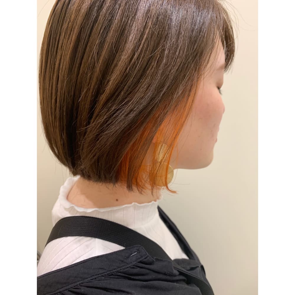 アプリコットオレンジのインナーカラーボブ Hair Make Opsis オプシス のヘアスタイル 美容院 美容室を予約するなら楽天ビューティ