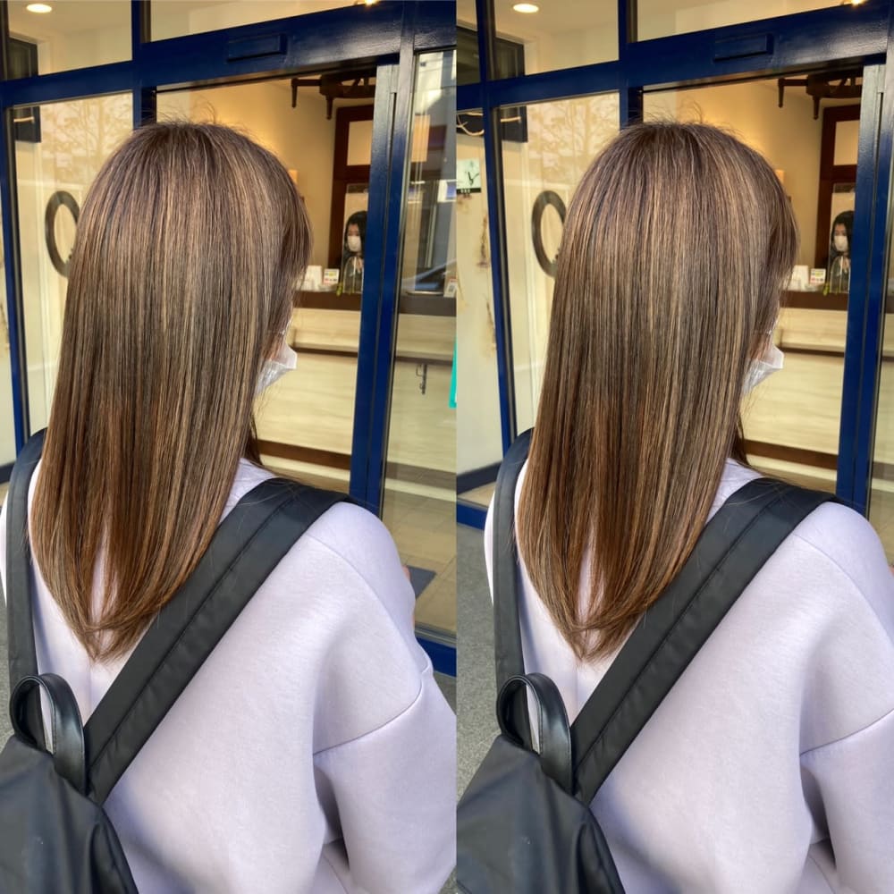髪が老けない脱白髪染めハイライトをつかったキレイなロング Ash 久が原店 アッシュ のヘアスタイル 美容院 美容室を予約するなら楽天ビューティ