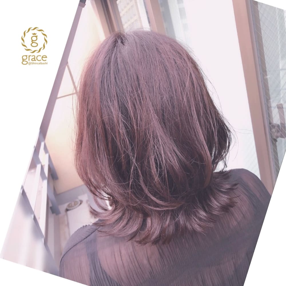 大人ピンクブラウンのエアリーくびれボブ 彡 Grace 心斎橋 グレイス シンサイバシ のヘアスタイル 美容院 美容室を予約するなら楽天ビューティ