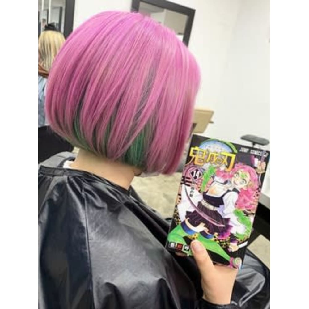 鬼滅カラー 鬼滅の刃 甘露寺蜜璃 ピンク ライムグリーン Di Ka Hair Sendai ディーカヘアーセンダイ のヘアスタイル 美容院 美容室を予約するなら楽天ビューティ