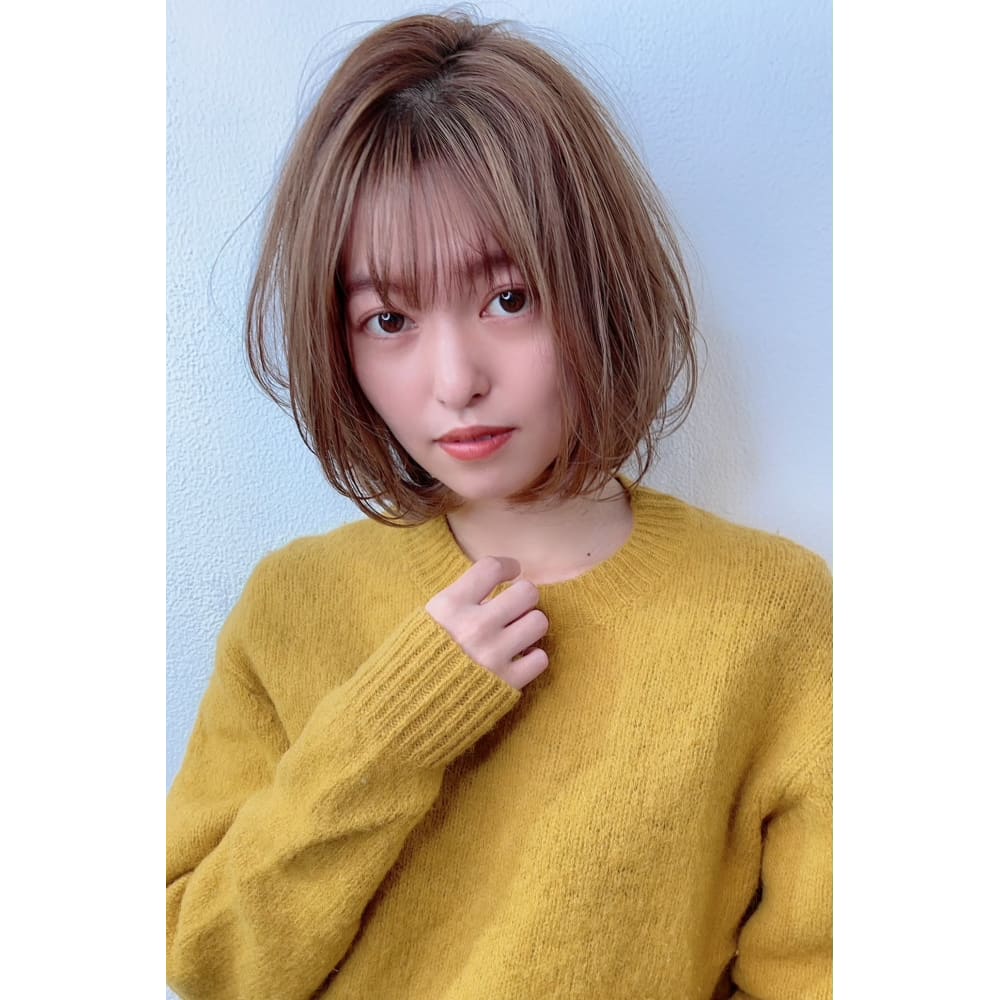 重山 小顔シースルーバングワンカール韓国風ひし形ボブ Maria By Afloat マリアバイアフロート のヘアスタイル 美容院 美容室を予約するなら楽天ビューティ
