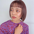 オン眉バング　ピンクベージュボブ