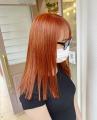 オレンジカラー/髪質改善/ロングヘア/黒髪ヘア/前髪