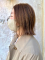キャラメルブラウン　ワンレンボブ　レイヤーカット　外ハネ