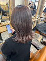 外ハネヘアレイヤーセミディシアーカラーダークアッシュ横浜