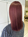 ダブルカラーダークレッドブラウンセミロングエモージュカラー