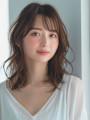 王道斜めバングで美人を演出★ゆるふわエアリーパーマ